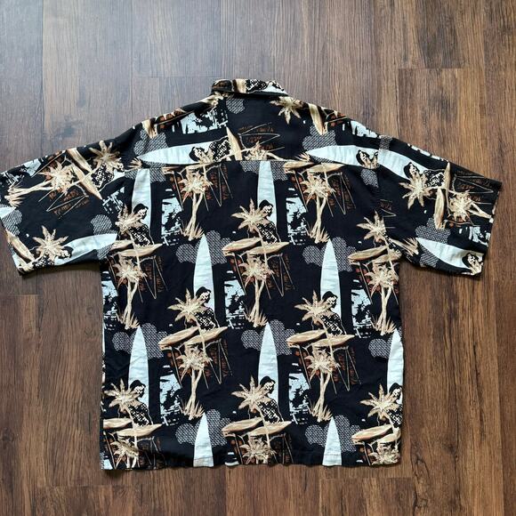 Natural Issue Vintage Hawaiian Shirt Rayon Black Palm Tree Surf Print Men’s M - Picture 2 of 5